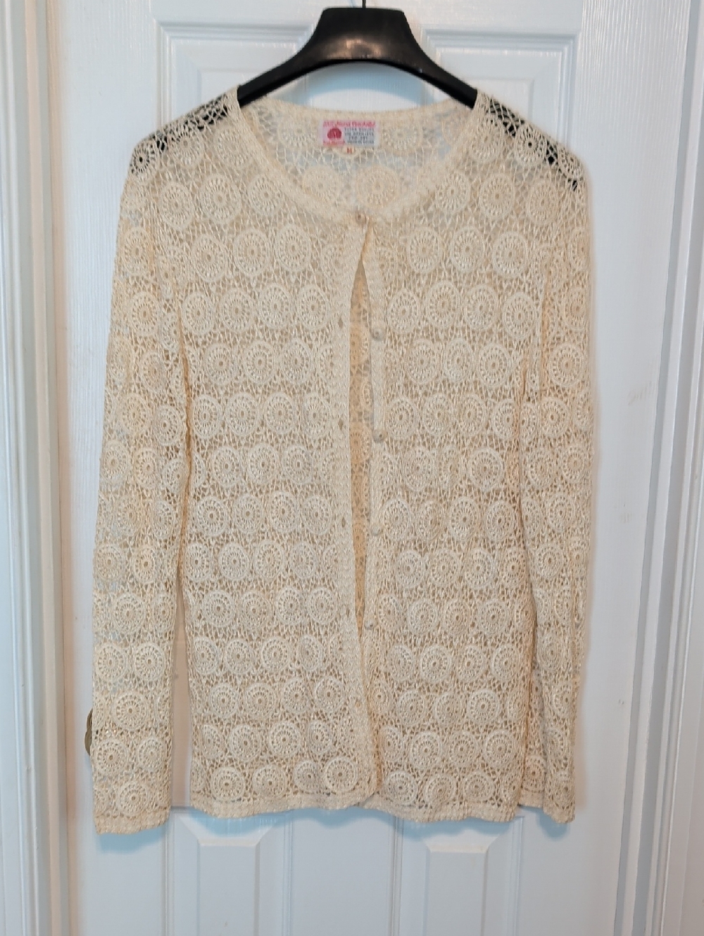 Vintage Crochet Openwork Cardigan Sweater - Cream